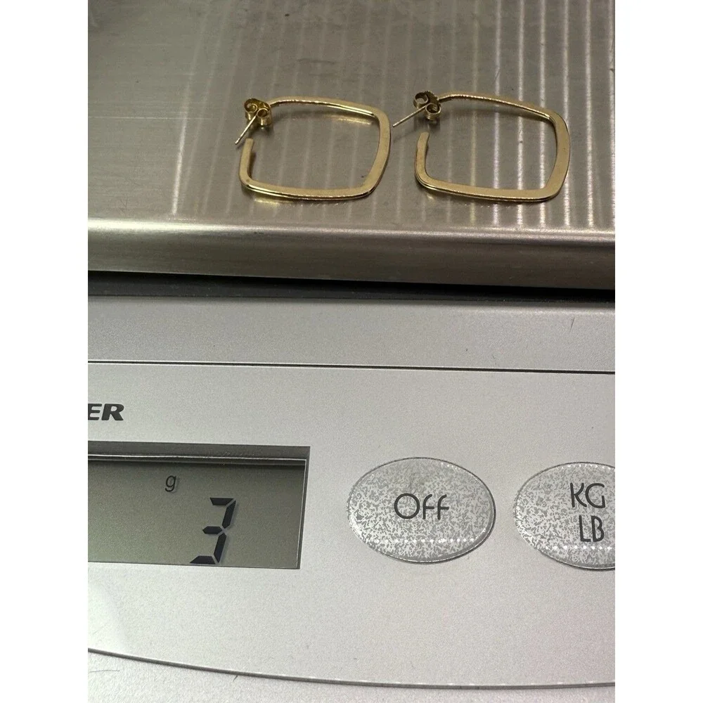 HAMMERED SQUARE HOOPS EARRINGS MARKED 14K GOLD-FILLED FLAT BEVELED EDGE MRSP $95